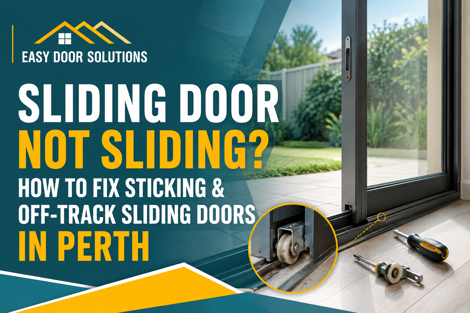 Why is my sliding door not sliding properly? A sliding door usually becomes hard to move because of debris in the track, worn rollers, damage to the track, or a panel that has dropped out of alignment. Start by cleaning the accessible track and checking whether the door sticks in one particular spot. If it stays heavy, keeps leaving the track or no longer closes squarely, the rollers and alignment need professional inspection. Nobody usually breaks a sliding door in one dramatic moment. The problem develops gradually — and that's what catches most homeowners out. When a door starts dragging, the instinct is to push harder. Forcing it makes the fault worse — grit works further into the track, and a twisting load goes through a heavy glass panel that wasn't designed for it. Spend two minutes working out what the door is asking for first. Often you can sort it yourself; when you can't, professional sliding door repair in Perth finds which component is causing the resistance instead of treating the symptom over and over. Start with the two-minute check Three quick checks narrow things down considerably. The movement check. Slide the door slowly and watch how the panel behaves. Does it rock? Drop? Feel loose on the track? Try lifting gently at the handle and note whether there's more play than you'd expect. Excessive movement, uneven height or a clunk as it settles can point to worn rollers, incorrect adjustment or another alignment issue. The listen check. Slide it end to end and notice where the noise happens. A gritty noise along the whole run can point to widespread debris, while noise that consistently appears in one spot may indicate local track damage or a roller issue. The gap check. Close the door and look along the top edge. That gap should be roughly even end to end. If it tapers, the panel has likely dropped out of square — which points towards adjustment rather than replacement. Level 1: The fix that costs nothing Noise along the whole run, but the panel sits square? The track is the place to start. Here's what most people get wrong about cleaning one: a broom shifts the loose sand sitting on top, which was never what stopped the door. The resistance usually comes from compacted grit packed into the corners of the channel, and that has to be broken up before it will lift out. Vacuum both channels with a narrow nozzle. Work along the inside corners with an old toothbrush or stiff nylon brush to loosen anything crusted on, then vacuum again. Finish with warm soapy water. Hard orange-brown deposits may be mineral staining, particularly where bore-water reticulation overspray reaches the track — holding a damp cloth against them for a few minutes helps soften the residue before you wipe. Let the track dry completely before sliding the door. A surprising number are simply finished at this point. Level 2: Getting the lubrication right If the door moves better but still isn't gliding, it may want lubrication — and this is where good intentions can do damage. The principle is straightforward: avoid oily or wet products on a sliding track. Light oils and some general-purpose sprays can leave a film that attracts dust and grit, creating additional build-up around the track and rollers. It's why door manufacturers generally point towards dry, non-oily products for these components. Where the door manufacturer recommends lubrication, use a suitable dry or non-oily product such as a silicone- or PTFE-based lubricant. Apply it sparingly to a clean, dry track and follow the instructions for your particular door system. Work the door back and forth, then wipe away anything pooling in the corners, since excess attracts as much dirt as the wrong product. For a stiff lock barrel, use a dry lock lubricant recommended for that particular lock rather than applying general-purpose oil. Level 3: The screwdriver fix Failed the gap check? Your door may need adjusting — and there's a good chance you've never noticed the screws that do it. Check the bottom edge at each end for a small plastic cap or an exposed screw hole. Behind it sits an adjuster that raises and lowers that corner of the panel on its roller. On many sliding-door systems, turning the screw clockwise raises that side and anticlockwise lowers it — but adjustment mechanisms vary between manufacturers, so check your door's instructions before you start. Move in quarter-turns only. This is the step people rush, and rushing it means chasing the fault from one end of the door to the other for half an hour. Slide the door and re-check the top gap after every quarter-turn. You're aiming for a panel that sits square, clears the track cleanly and latches without needing a lift. If the screws are seized, stripped, or wound out to the end of their travel and it still drags, stop. That's a roller problem wearing an adjustment problem's clothing. Level 4: When the door has come off its track A door that has left its track needs more caution than one that simply feels stiff. Glazed sliding panels can be large, heavy and awkward to control, and the correct method for lifting or reseating one varies between door systems — manufacturer instructions for larger panels commonly specify two or more people. Before anyone attempts to move the panel, check whether the track is damaged, the rollers are jammed, or the glass has visible chips or cracks. Any of those change the job considerably, and if the panel is large or unstable, professional help is the safer call. There's a practical point beyond safety too: if the door has come off more than once, putting it back won't fix anything. Something in the roller, track or alignment is allowing it to happen, and that's what needs attention. Can I fix a sliding door myself? Some of it, yes. You can often fix a sliding door yourself with nothing more than a vacuum and a screwdriver — cleaning the track, applying a suitable dry lubricant and making small roller adjustments all sit comfortably within DIY, and between them they resolve a good share of everyday sticking. Where DIY ends is anything involving the panel itself. Replacing rollers means getting the door out and back in without twisting it — and that, rather than the rollers, is the difficult part. Track replacement, damaged glass and out-of-square frames sit in the same category. Why Perth conditions can affect sliding doors If your door has aged faster than you expected, local conditions are worth considering. Perth homes expose door tracks and hardware to a particular combination: fine sand and dust carried on the afternoon sea breeze, reticulation overspray from iron-rich bore water leaving mineral deposits, and salt-laden air closer to the coast. High summer temperatures can also affect aluminium components and clearances, so some doors may feel different to operate during very hot weather. How much any of this matters depends on where you live, how the door was built and how it's been maintained. These conditions can affect how quickly tracks, rollers and other moving components accumulate wear, particularly in homes exposed to salt air, sand or reticulation overspray. If a door becomes noticeably harder to operate only during very hot weather, its alignment and clearances are worth checking before assuming major components need replacement. A maintenance rhythm that suits the climate Rather than a vague "clean it occasionally", tie it to the seasons: Spring — before retic season, check where your sprinklers actually land and re-aim any hitting a door track. Summer — vacuum tracks more often if you're near the coast. Peak sand season. Autumn — clean and re-lubricate after the summer load, and check flyscreens, since torn mesh feeds grit into the main track. Winter — run the movement check and look for developing roller, alignment or track problems before they become more difficult to manage. A small amount of preventative maintenance through the year helps you catch developing problems while they're still minor. The same habit suits sliding wardrobe doors, which run on their own rollers and tracks and benefit from similar attention. What to tell us when you call A few details on the phone get you a far better answer than "my sliding door is stuck": What it's doing — heavy throughout, catching in one spot, rocking, or leaving the track Door type — single slider, stacker, cavity slider or screen door Rough age, and whether it's timber or aluminium framed Any marks on the glass, including chips at the edges Roughly where you are in the metro area, and whether the door is exposed to coastal conditions That's usually enough for us to arrive prepared, which can be the difference between one visit and two. When Should You Arrange Sliding Door Repair in Perth? It's worth booking sliding door repair in Perth when the door repeatedly leaves the track, has become very heavy, is grinding audibly, has visible track damage, no longer closes or locks securely, or feels unstable — or when cleaning made no difference and the problem keeps returning. That's usually the point at which people start searching for sliding door repairs near me. There's no call-out fee at Easy Door Solutions, so an assessment costs nothing if you decide not to proceed. We're repair-first: where a door can be kept in service by dealing with the affected component, we'll say so rather than quote a replacement. Weighing it up? Our guide to repair versus replacement works through the factors, and the warning signs worth acting on covers what to watch for earlier. Why Choose Easy Door Solutions? Most door companies quote replacements. We start from the opposite position: if your door can be kept in service by dealing with the component that's actually failing, that's what we'll recommend — and we'll tell you plainly when it can't. That approach is backed by how we charge: No call-out fee. Getting a professional opinion costs nothing, so there's no penalty for finding out it was only a dirty track. We fix it or it's free. We stand behind the diagnosis, not just the invoice. 12-month warranty on repairs. Covering the work and the parts we fit. Most repairs completed in a single visit, provided we arrive with the right components — which is why the details above matter. Pensioner discount available. We work across the Perth metropolitan area on sliding doors, security and screen doors, flyscreens, windows and sliding wardrobe doors, for both homes and commercial premises. About Easy Door Solutions Easy Door Solutions is a Perth-based door and window repair specialist serving residential and commercial properties across the Perth metropolitan area, north and south of the river. We handle the full sliding system rather than one part of it — rollers, tracks, alignment, handles, locks and key barrels — along with security doors, flyscreen re-mesh, shower screens, and new door and window installation where repair isn't the right answer. Licences and registration ABN 97510964978 · Security Agent Licence No. 59227 · Security Consultant & Installer Licence No. 51622 Contact 0430 646 700 · sales@easydoorsolutions.com.au Some Common Questions Related To Sliding Door Why Has My Sliding Door Suddenly Become Hard to Open? Sudden resistance is often debris in the track or a roller that has just failed. Clean the accessible track first — if the door is still heavy afterwards, the rollers and alignment need looking at. Can Sliding Door Rollers Be Replaced? In many systems, yes, provided suitable parts are available and the rest of the door is serviceable. The track and alignment should be checked at the same time, since roller wear is often not the only issue. Does an Off-Track Sliding Door Need Replacing? Not necessarily. If the panel and frame are sound, the door is often repairable — but the cause needs identifying first, particularly where rollers, track wear or alignment are involved. Why Does My Sliding Door Scrape Against the Frame? Scraping usually indicates the panel is no longer sitting evenly. Roller wear, adjustment or alignment issues can all bring part of the door into contact with the frame. Does a Sticking Sliding Door Affect My Power Bill? It can. A door that won't seat properly against its seal leaks conditioned air, which adds up across a Perth summer. Our guide to door and window maintenance for energy savings covers the sealing side. How Do I Find Sliding Door Repairs Near Me in Perth? If you're searching for sliding door repairs near me, look for a Perth service that inspects the complete sliding system — rollers, track, alignment, handles and locking hardware — rather than assuming the whole door needs replacing. Still not sliding? If the track is clean, the rollers are adjusted and it still takes a shove, you're past the DIY line — and forcing it from here is how a repair turns into a replacement. Easy Door Solutions provides sliding door repairs across Perth, with no call-out fee, a 12-month warranty* and most repairs completed in a single visit. Call 0430 646 700 or book a repair online.